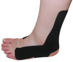 King Brand® Black Support Tape Applied to an Ankle & Foot